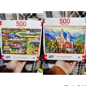 500 Piece Jigsaw Puzzle Set Americana and Alpine Vistas